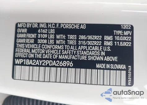 2023 Porsche Cayenne Coupe Platinum Edition z USA, uszkodzony, nr VIN WP1BA2AY2PDA26896